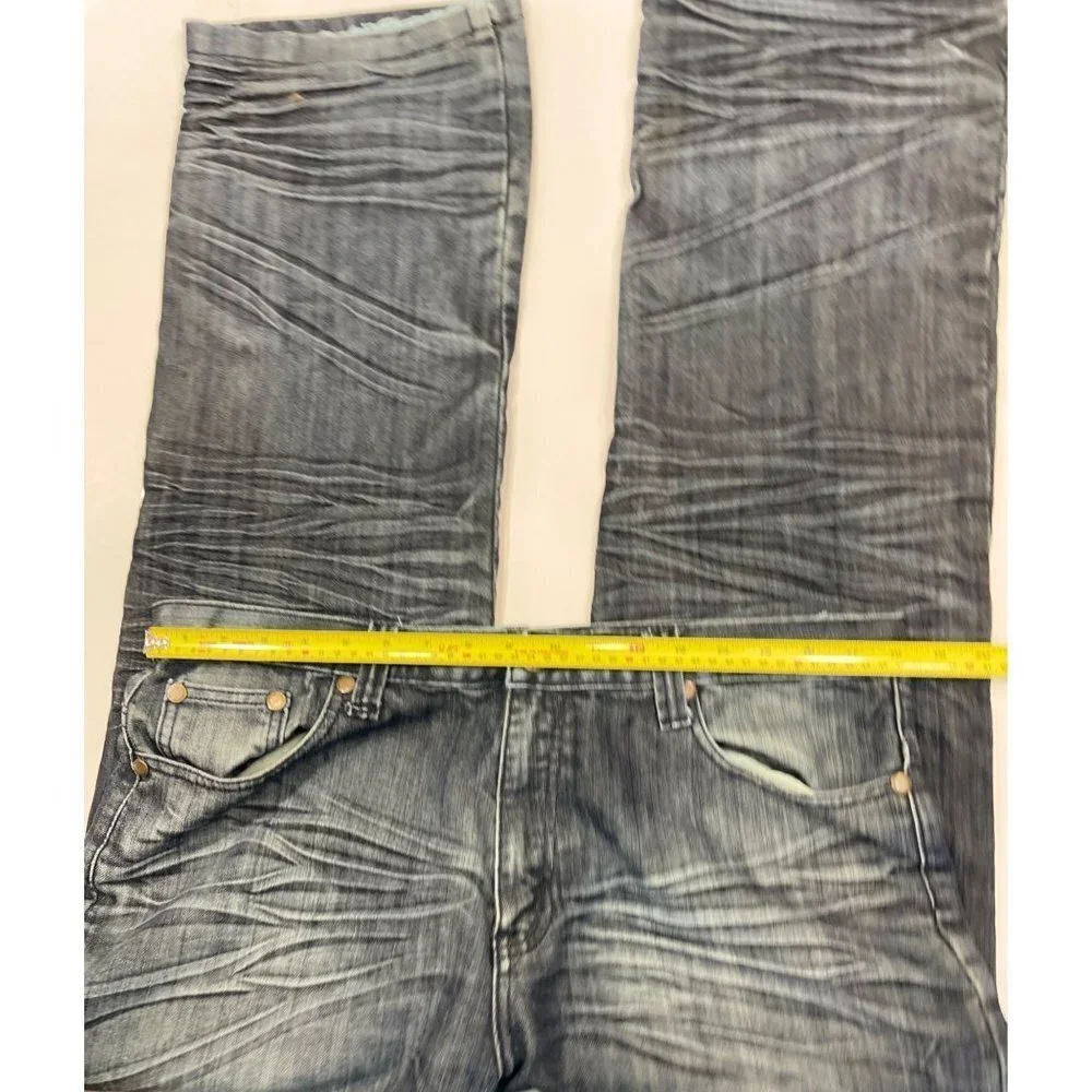 INDIGO 30 Men's Dark Denim Whiskered Jeans 36x34 Flaps Embroidery Bootcut EUC‎